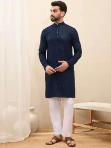 House of Pataudi Ethnic Motifs Embroidered Sequnnied Band Collar Straight Kurta