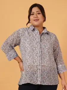 ANGOORI FASHION Women Plus Size Straight Fit Spread Collar Floral Printed Casual Shirt