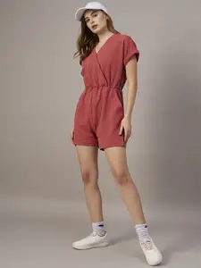 The Roadster Lifestyle Co V Neck Short Sleeve Knee Length Playsuit