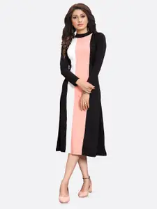 DressBerry Women Colourblocked A-Line Midi Dress
