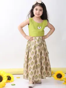 Sangria Girls Hanging Detail Top With Floral Printed Lehenga