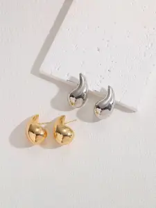 Celestique Set Of 2 Gold Toned & Silver Toned Teardrop Shaped Studs