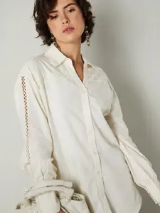 max Women Relaxed Fit Spread Collar Solid Cotton Casual Shirt