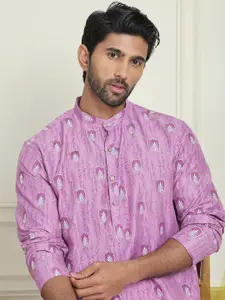 Anouk Purple Floral Printed Mandarin Collar Straight Kurta