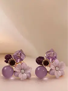 Celestique Artificial Stones Studded Floral Shaped Korean Studs