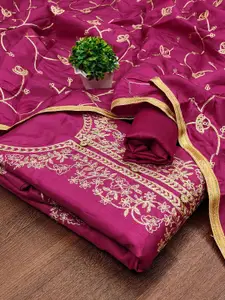 MANVAA Floral Embroidered Thread Work Silk Unstitched Dress Material