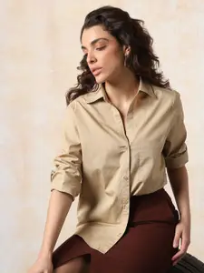 High Star Women Comfort Fit Spread Collar Textured Cotton Casual Shirt