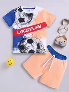 LITTLE NINJA Boys Printed Round Neck Pure Cotton T-Shirt With Shorts