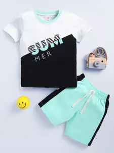 LITTLE NINJA Boys Printed Round Neck Pure Cotton T-Shirt With Shorts