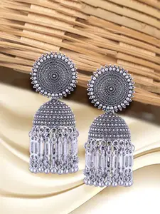 Anouk Rhodium-Plated Dome Shaped Oxidised Jhumkas