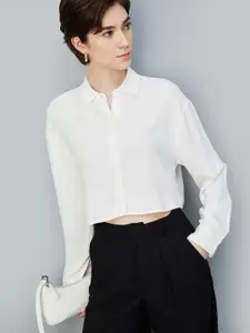 max Women Boxy Fit Spread Collar Solid Casual Shirt