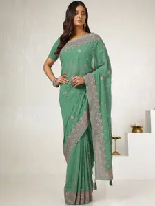 Soch Ethnic Motifs Beads and Stones Pure Georgette Saree