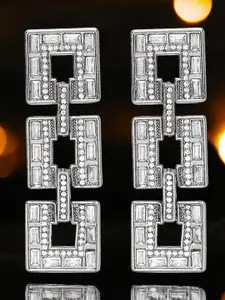 OOMPH Crystals Studded Square Shaped Drop Earrings