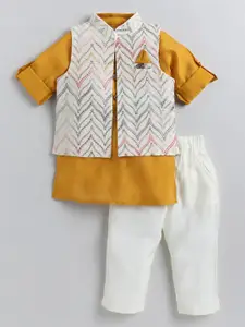 LITTLE COLLARS Boys Mandarin Collar Straight Kurta With Trouser & Nehru  Jacket