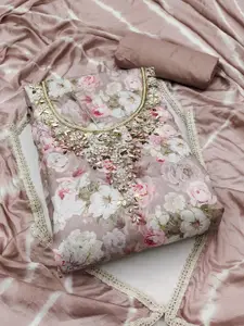 ASISA Floral Printed Beads And Stones Unstitched Dress Material