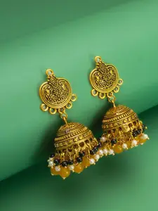 aadita Gold-Plated Pearls Beaded Dome Shaped Jhumkas
