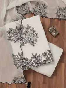 Koskii Floral Embroidered Zariwork Semi Crepe Unstitched Salwar Suit