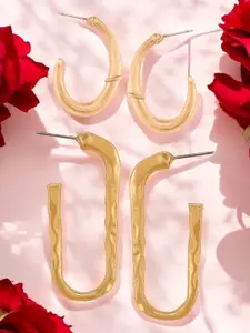 OOMPH Set of 2 Geometric Shaped Half Hoop Earrings