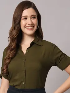 Funday Fashion Women Regular Fit Spread Collar Solid Formal Shirt