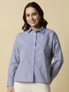 Allen Solly Woman Spread Collar Vertical Striped Cotton Casual Shirt