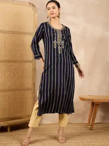 all about you Geometric Printed Sequence Embellished Round Neck Straight Kurta