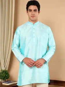 TATTVA Mandarin Collar Thread Work Pure Silk Straight Short Kurta