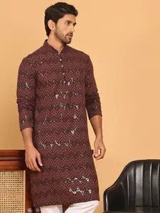 Jompers Chevron Printed Sequinned Straight Kurta