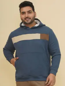 John Pride Men Colourblocked Hooded Plus Size Sweatshirt