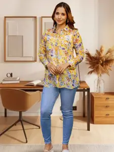Ambraee Women Relaxed Fit Spread Collar Floral Printed Casual Shirt