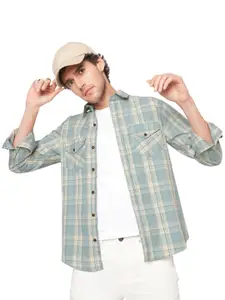TRYBUY.IN Men Standard Fit Spread Collar Tartan Checked Cotton Casual Shirt