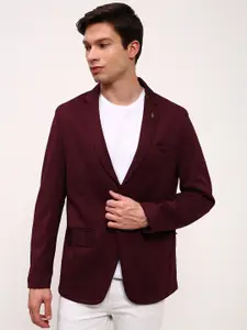 SHOWOFF Slim-Fit Notched Lapel Collar Single Breasted Cotton Casual Blazer