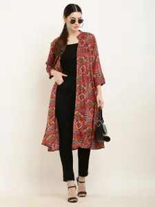 ARJ FASHION Ethnic Motifs Printed Longline Open Front Shrug