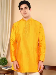 TATTVA Mandarin Collar Thread Work Pure Silk Straight Short Kurta