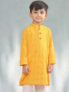 Sangria Boys Yellow Woven Design Mandarin Collar Straight Kurta