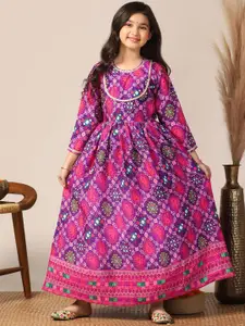 Sangria Girls Printed Maxi Ethnic Dress
