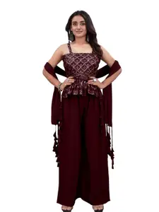 SANCIA Embroidered Sequins Top With Palazzos And Dupatta