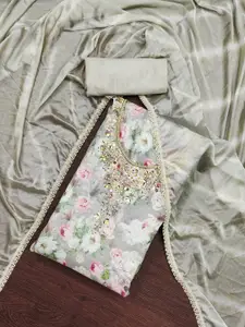 ASISA Floral Printed Beads And Stones Unstitched Dress Material