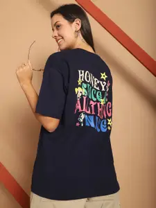 The Roadster Lifestyle Co. Women Typography Printed Round Neck Cotton Oversized T-shirt