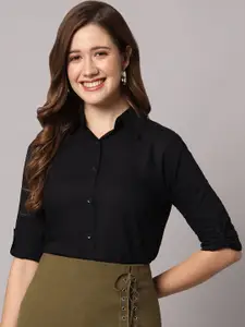 Funday Fashion Women Regular Fit Spread Collar Solid Casual Shirt