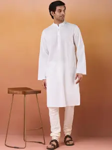 Fabindia Striped Band Collar Cotton Straight Kurta
