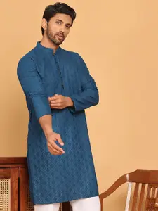 Jompers Thread Work Mandarin Collar Pure Cotton Straight Kurta