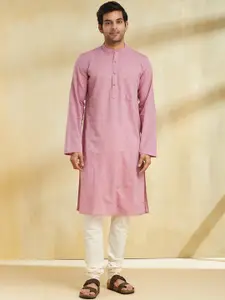 Fabindia Woven Design Band Collar Cotton Straight Kurta