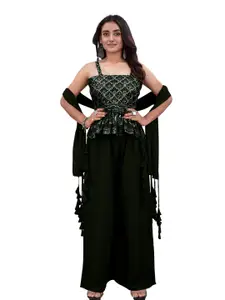 SANCIA Embroidered Sequins Top With Palazzos And Dupatta