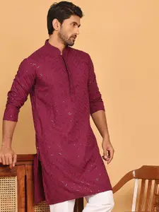 Jompers Sequinned Mandarin Collar Straight Kurta