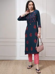 Vishudh Women Embroidered Rayon Straight Kurta
