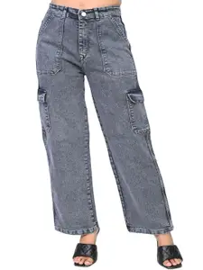 kitty-fashion Women Jean Wide Leg High-Rise Highly Distressed Heavy Fade Jeans