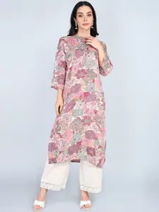 Tviksha Fashion Floral Printed Mandarin Collar Straight Kurta
