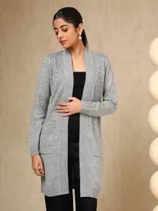 Soch Grey Self Design Longline Open Front Shrug