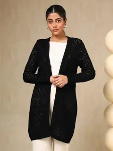 Soch Black Self Design Longline Open Front Shrug