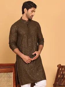 Jompers Sequinned Mandarin Collar Straight Kurta